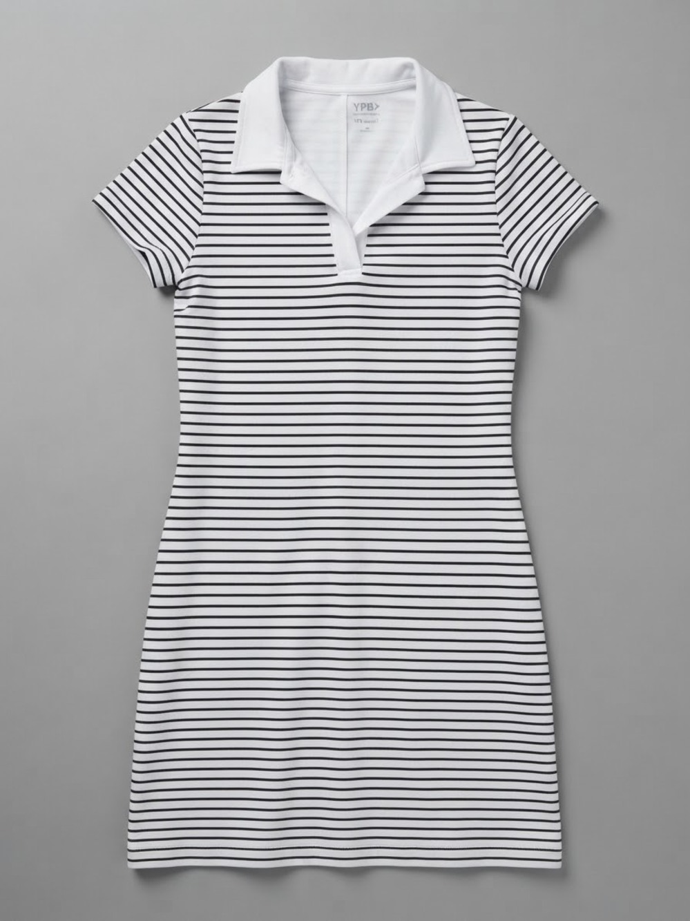 YPB Abercrombie Womens M Black White Stripe NeoKnit Polo Dress Athletic Sporty